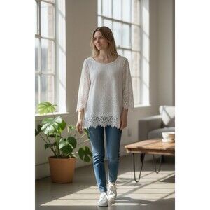 Adrianna Papell Ivory Lace Women’s Blouse Top Size L 12-14